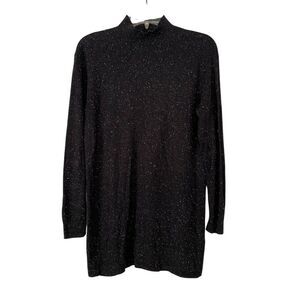 J. Jill Tunic Length Mock Neck Speckled Sweater Black Pullover Casual Size S
